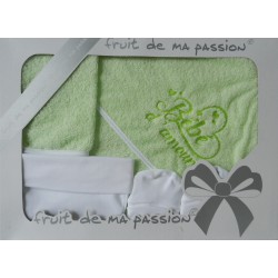 Coffret naissance cape de bain vert anis