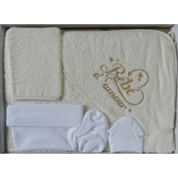 Coffret naissance sortie de bain "Bébé d'amour" beige