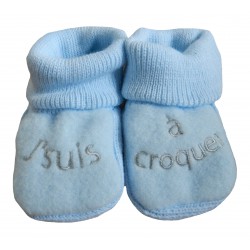 Chaussons naissance bleu j'suis à croquer