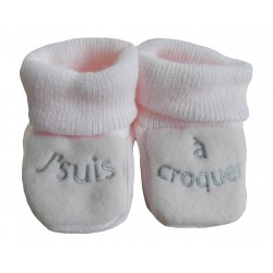 Chaussons naissance rose j'suis à croquer