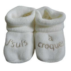 Chaussons naissance j'suis à croquer beige